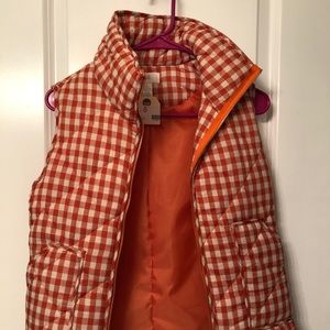 Peach Love orange gingham puffed vest, NWT